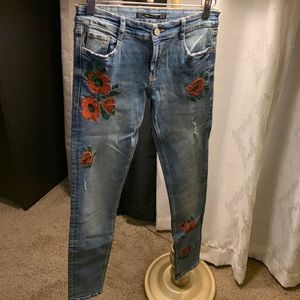 Zara jeans with red flowers